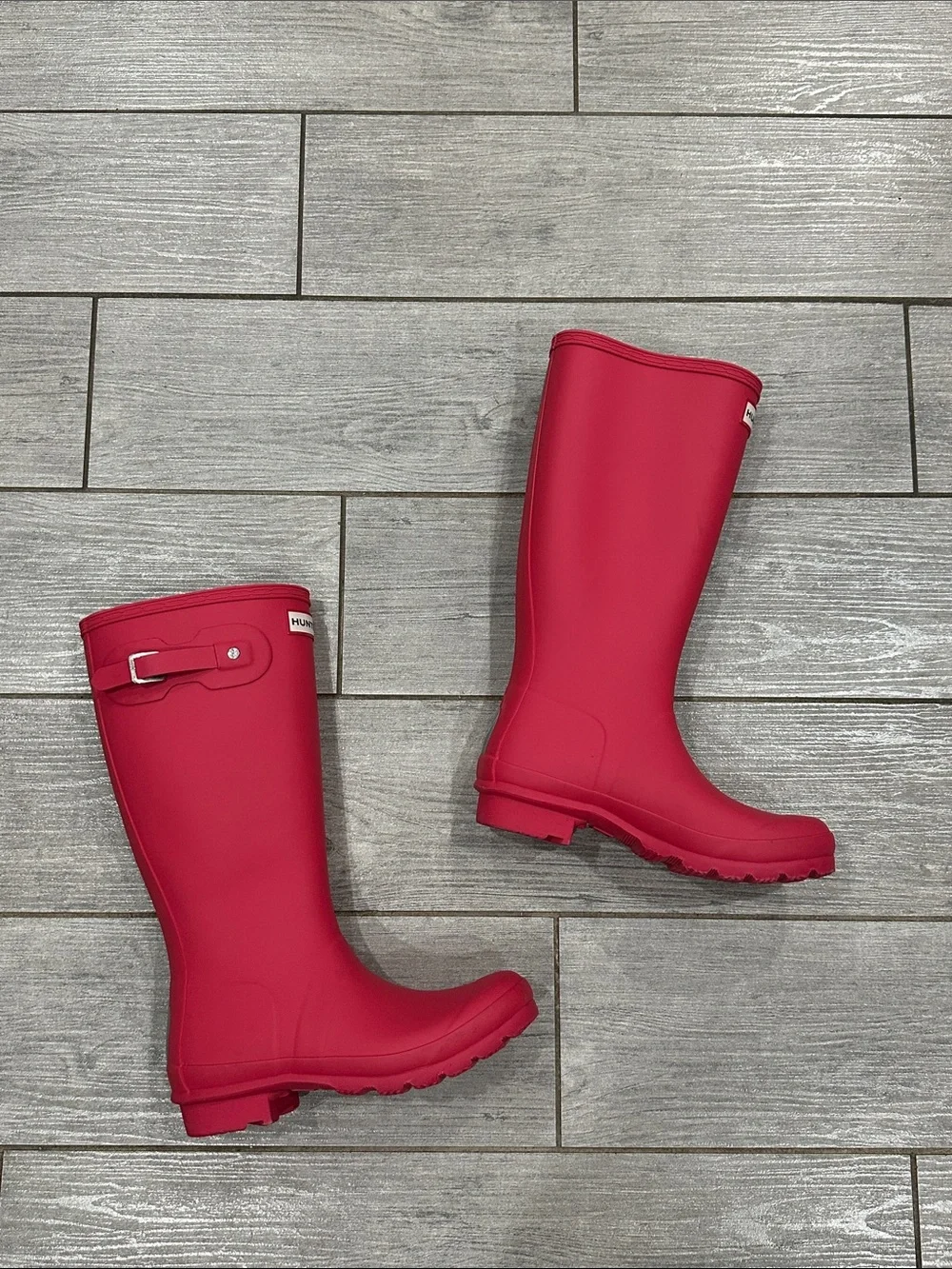 HUNTER Big Kids Original Rain Boots Pink Waterproof Rubber Wellies